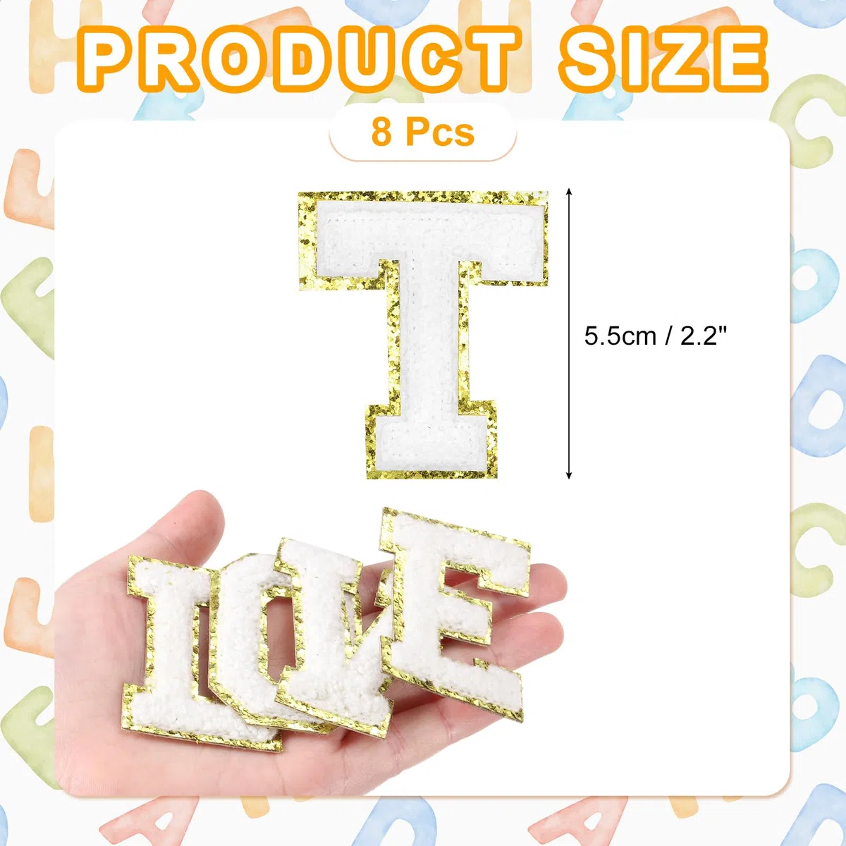 QUARKZMAN Toppe Lettere in Chenille 2.2" Autoadesive Alfabeto T Adesivo Ricamo Applicazione per Riparare Vestiti Jeans Scarpe Cappello DIY(Bianco, Confezione da 8)