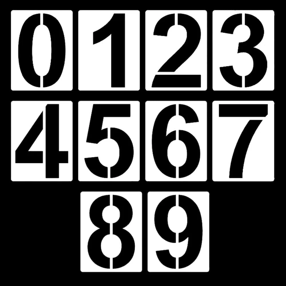 Stencil a forma di numeri grandi, 25 cm, riutilizzabili, in plastica, stencil con numeri da 0 a 9, per pittura, progetti artistici fai da te, decorazione (10 pezzi)