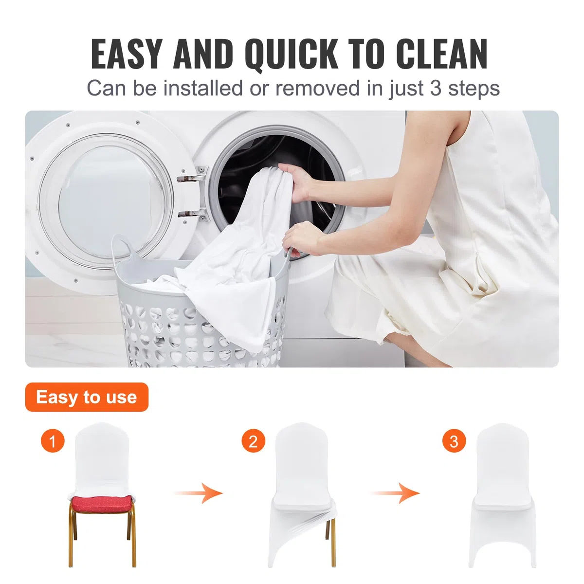 VEVOR 50 coprisedia da matrimonio, in spandex bianco, in tessuto elasticizzato, rimovibile, lavabile, per matrimoni, banchetti, cerimonia, 50 pezzi