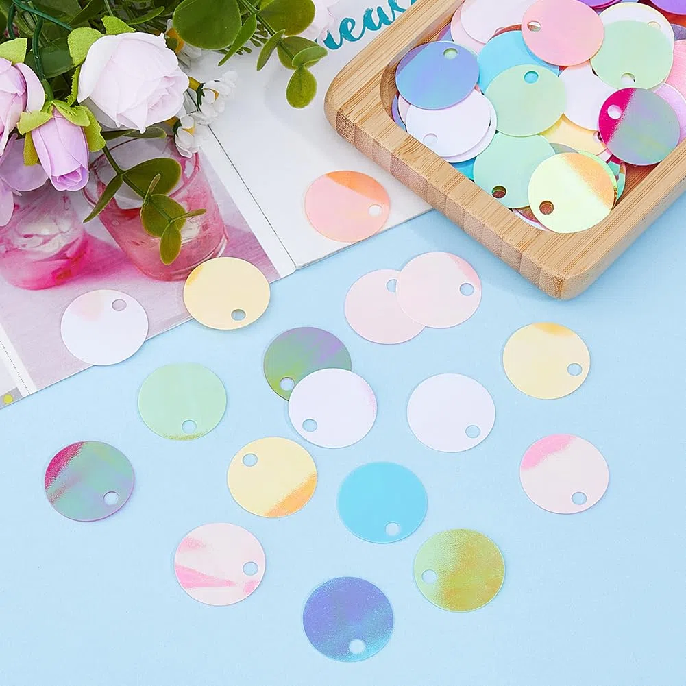 90 g di Paillettes Allentate da 30 mm Piatte Rotonde in PVC Iridescente, Applicazione di Pellicole Glitterate per Accessori da Cucito Fai da Te