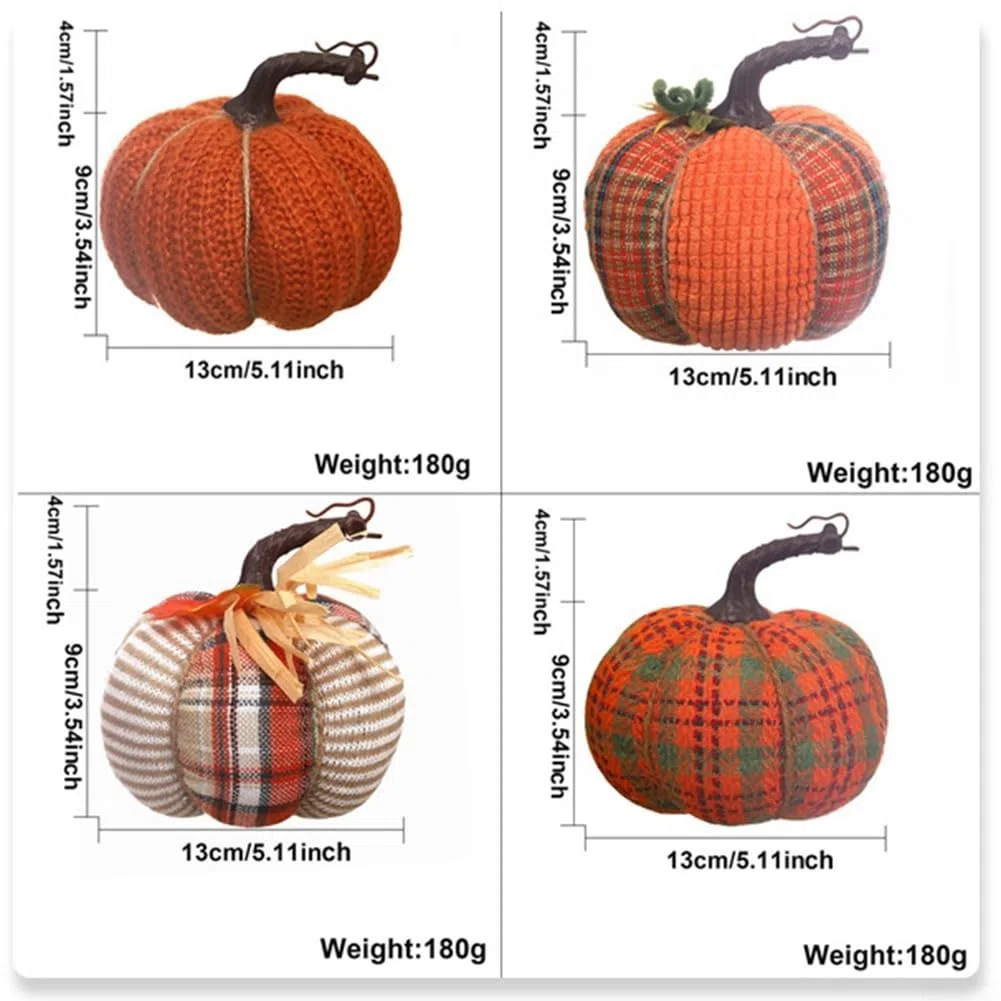 Zucche autunnali a quadri, decorazione da tavolo in tessuto di zucca artificiale, zucca rustica per decorazioni autunnali per la casa e le vacanze a tema autunnale (arancioneB)