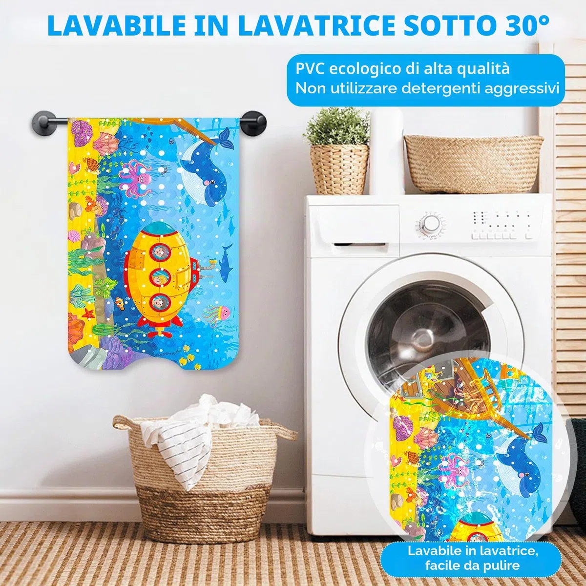 Tappetino Vasca Antiscivolo Bambini da Bagno,100x40cm Tappetino per Doccia Antiscivolo con 200 Ventose e Modello Animale Marino,Senza BPA Antibatterico Lavabile in Lavatrice Tappetino da Bagno