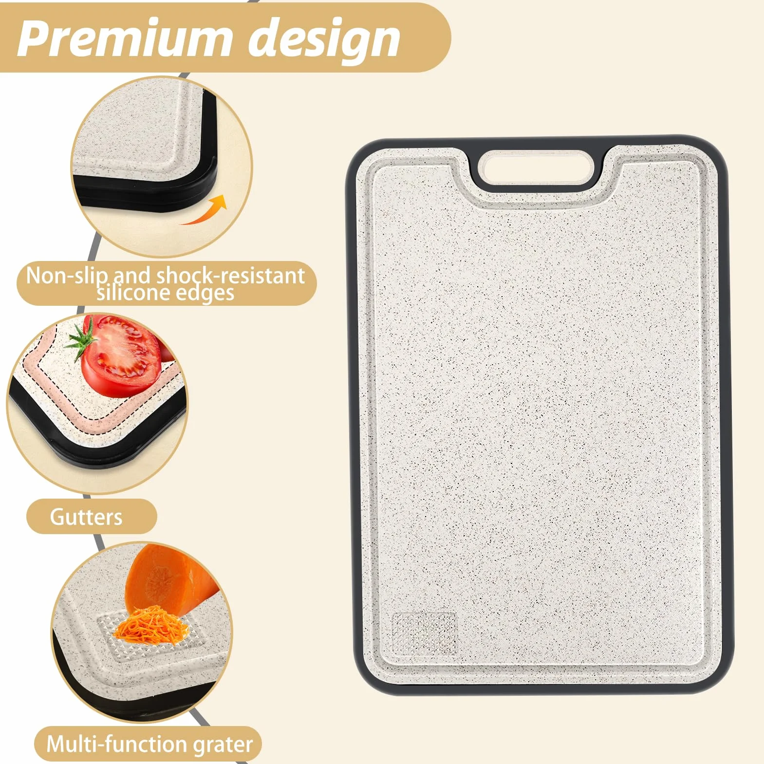 Zikenis Tagliere in Acciaio Inox Alimentare,Tagliere in Titanio per Cucina,con Design a Rete Antigraffio,Reishülsenfaser,antibakterielles Schneidebrett mit Scanalatura,rutschfester Griff,senza BPA
