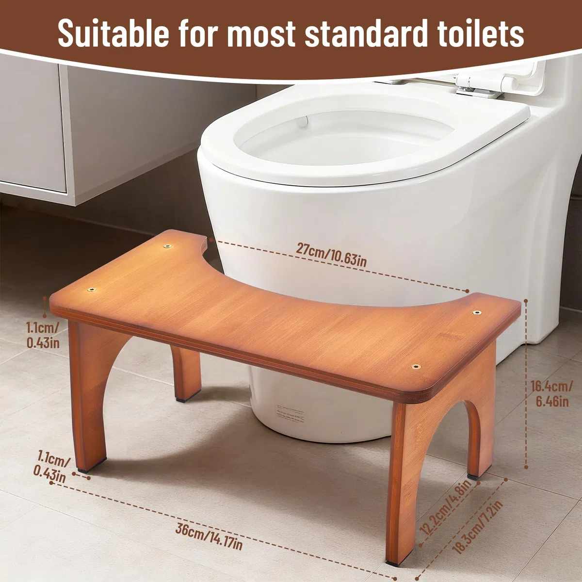 Sgabello WC in Legna, Sgabello WC Ergonomico per Adulti, Sgabello Da Bagno Pieghevole per Stitichezza E Gonfiore, Sgabello Salvaspazio per WC E Bagno