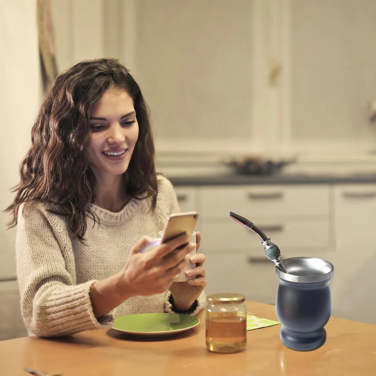 Cannuccia riutilizzabile Bombilla Yerba Mate – Filtro a cucchiaio rimovibile in acciaio inox con una bella perlina – Cannuccia in metallo per bere tè sfuso – Include spazzola per la pulizia (grigio