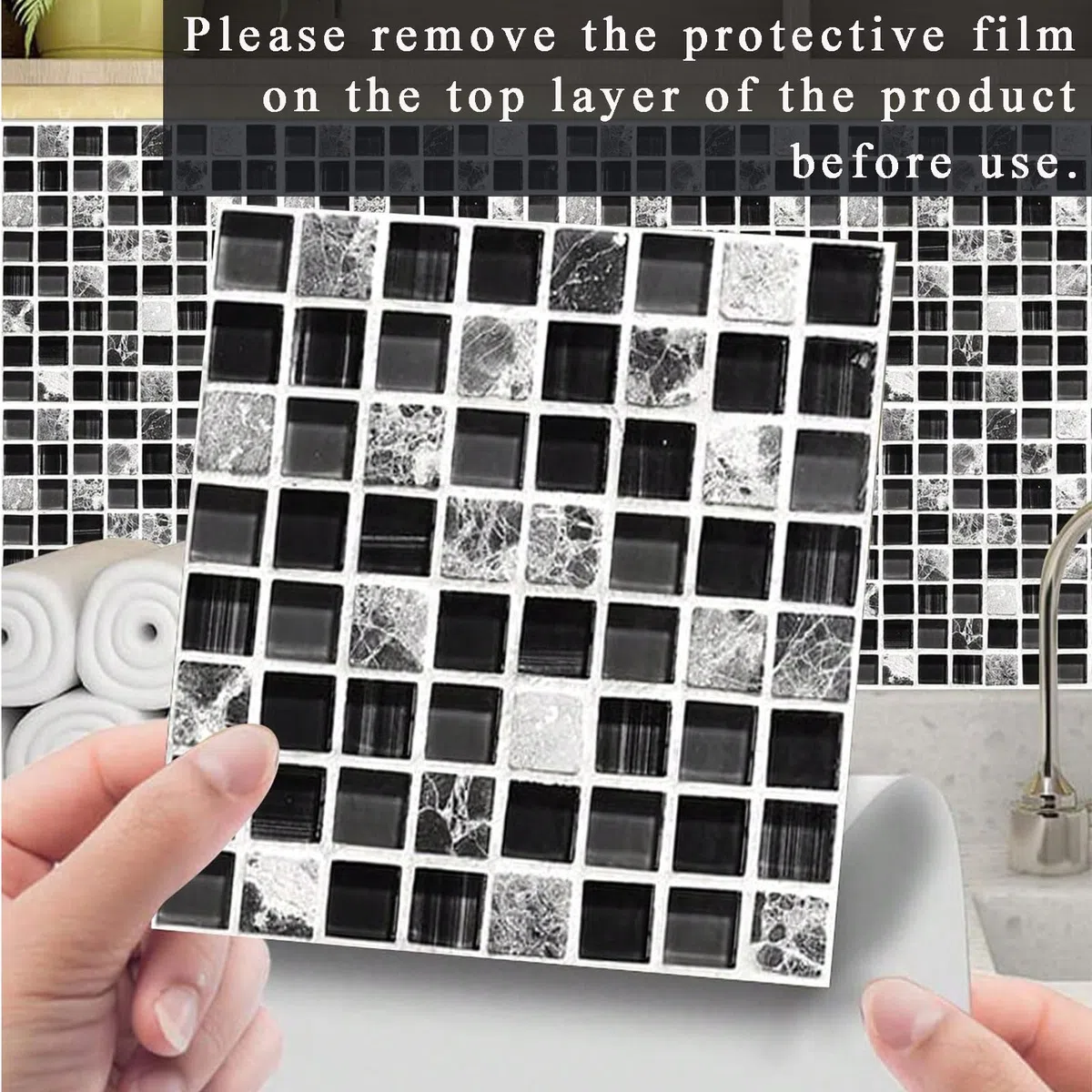 Adesivi per Piastrelle 20x20cm,ESYFOR 24PCS Adesivi da Parete Impermeabili Autoadesivi 3D Mosaico PVC Sticker Piastrelle Adesive per Bagno Cucina Parete Fai da Te