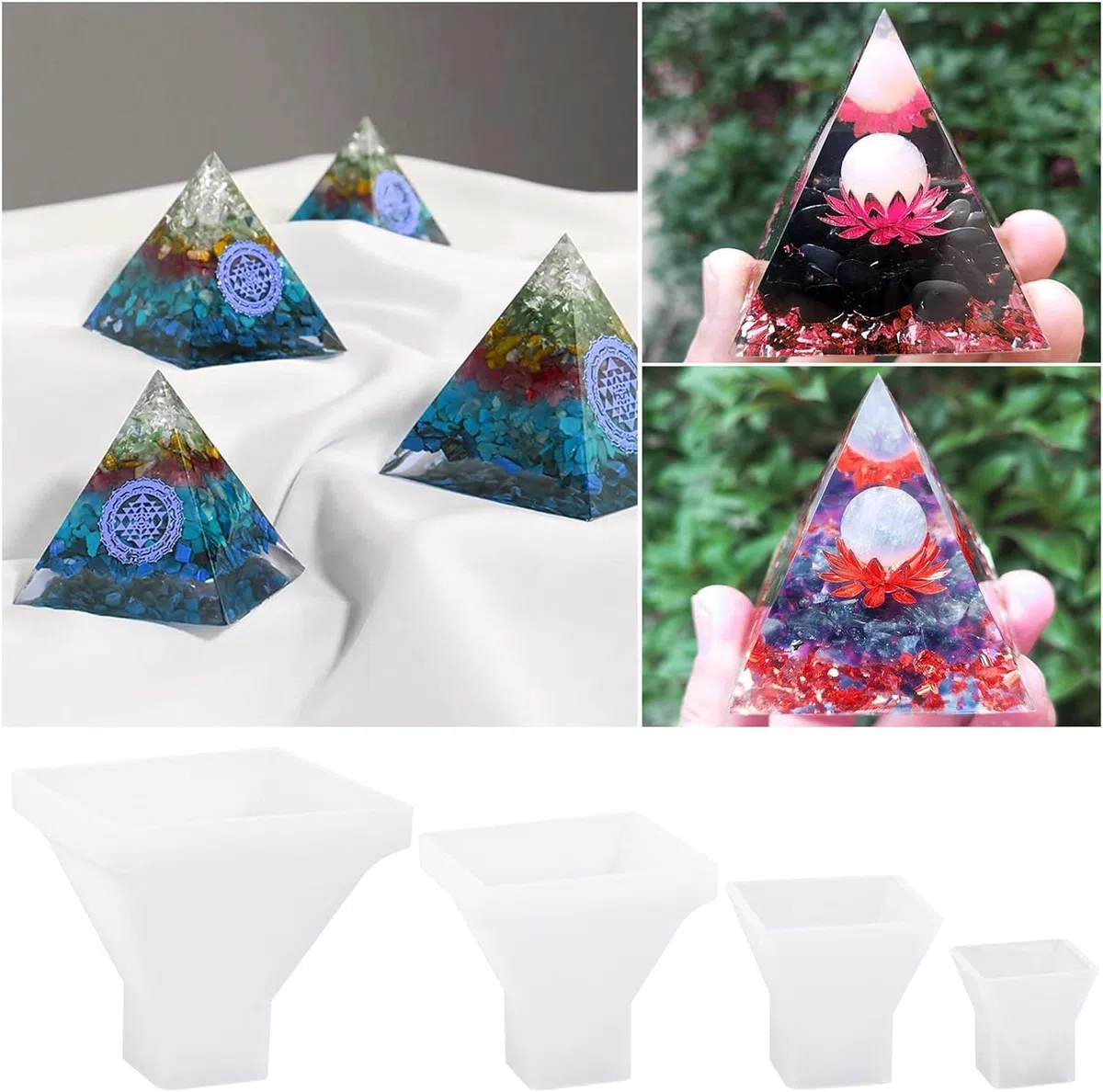 4 Pezzi Stampo in Silicone a Forma di Piramide, Stampo in Silicone per Resina a Forma di Piramide per Gioielli, Super Forma a Piramide per Artigianato in Resina, Gioielli in Silicone per