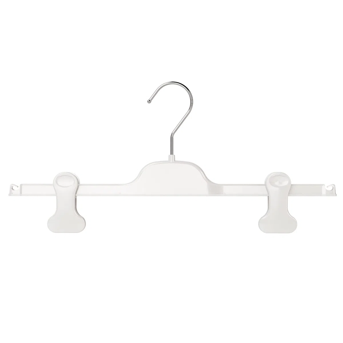 Mainetti Appendini per Gonne, Pantaloni Uomo Donna, Grucce Sottili, in Plastica, Salvaspazio, con Pinze in Gomma, per Jeans, Shorts, Leggings, Set di 10 pezzi, Bianco Lucido, con Gancio Zincato, 36cm