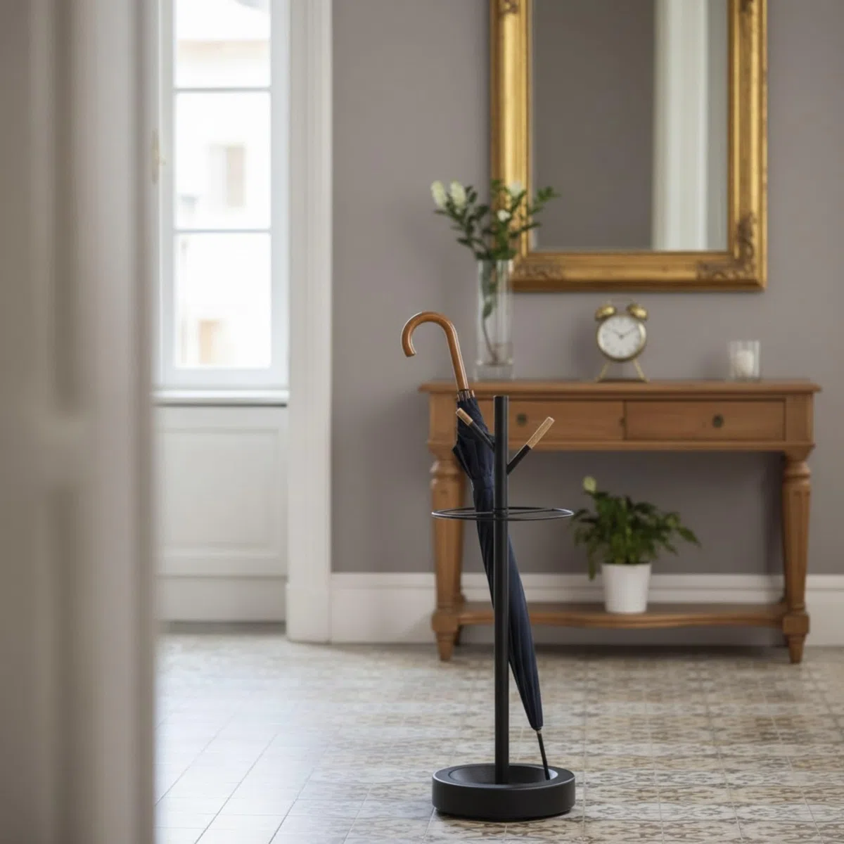 HAKU Portaombrelli faggio, nero, metallo - Dim. A 73 cm x Ø 26 cm, Stile Moderno
