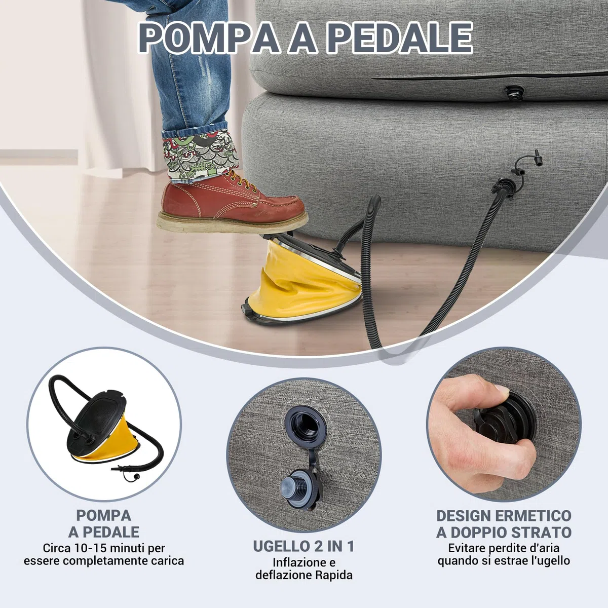 KingCamp Divano Gonfiabile ad Aria 2 Posti, con Pompa a Pedale, Alta Qualità Robusto, Copertura Esterno in Tessuto Rimovibile Lavabile, Adatto per Campeggio, Casa, Giardino, Festival Musicale ecc.