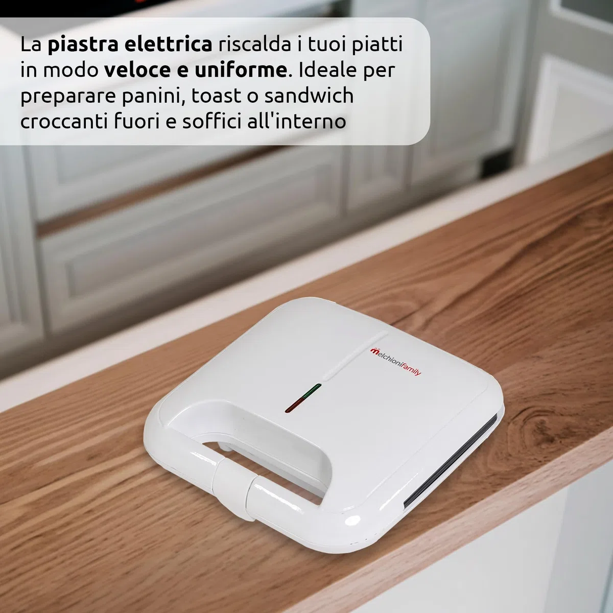 Melchioni Family | Tostiera Elettrica TOSTINA NEW, Piastra Panini, Tosta Pane per Toast, con Griglie Antiaderenti, Pareti Fredde, Chiusura di Sicurezza, Termostato, Facile Pulizia