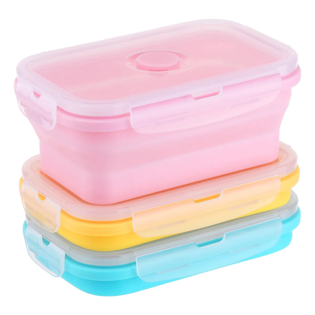 3 Pezzi Contenitori Pieghevoli per Alimenti 550ML, Portable Pranzo del Silicone, Set Contenitori Silicone per Alimenti Picnic Campeggio Scuola Ufficio