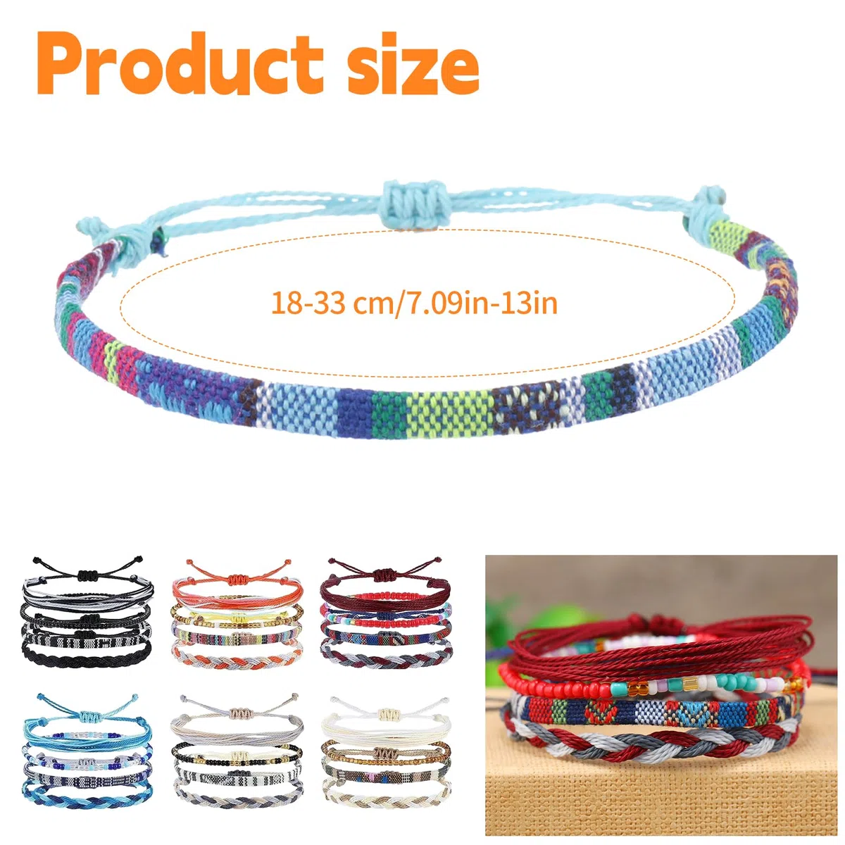 24 bracciali dell'amicizia, regolabili, realizzati a mano, in tessuto, stile boho, per uomo e donna