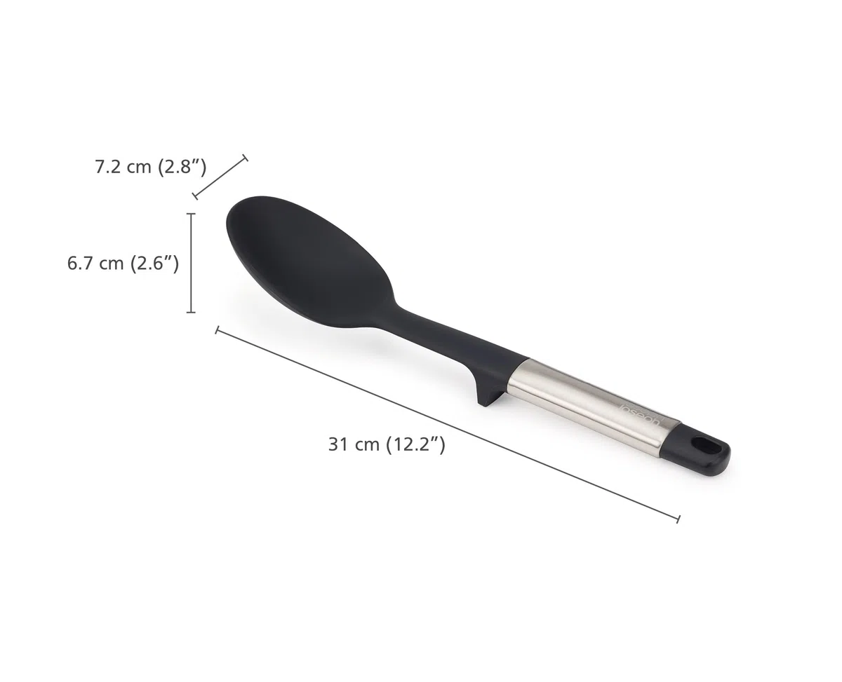 Joseph Joseph Elevate Cucchiaio da Cucina, Accessori in Silicone senza BPA, Antiaderente, Resistente al Calore, Manico in Acciaio Inox, Poggia Utensili Integrato