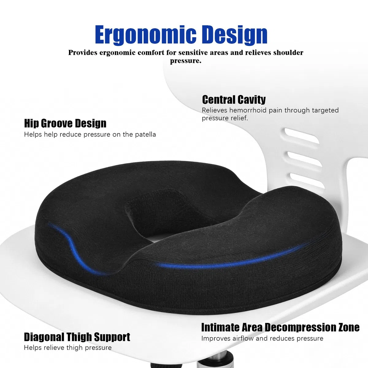Cuscino Antidecubito, Cuscino Sedia Ufficio, Cuscino Ergonomico, Ciambella per Sedersi – Sollievo per Coccige, Emorroidi, Sciatica, Gravidanza - Memory Foam per Ufficio Casa Auto Sedia