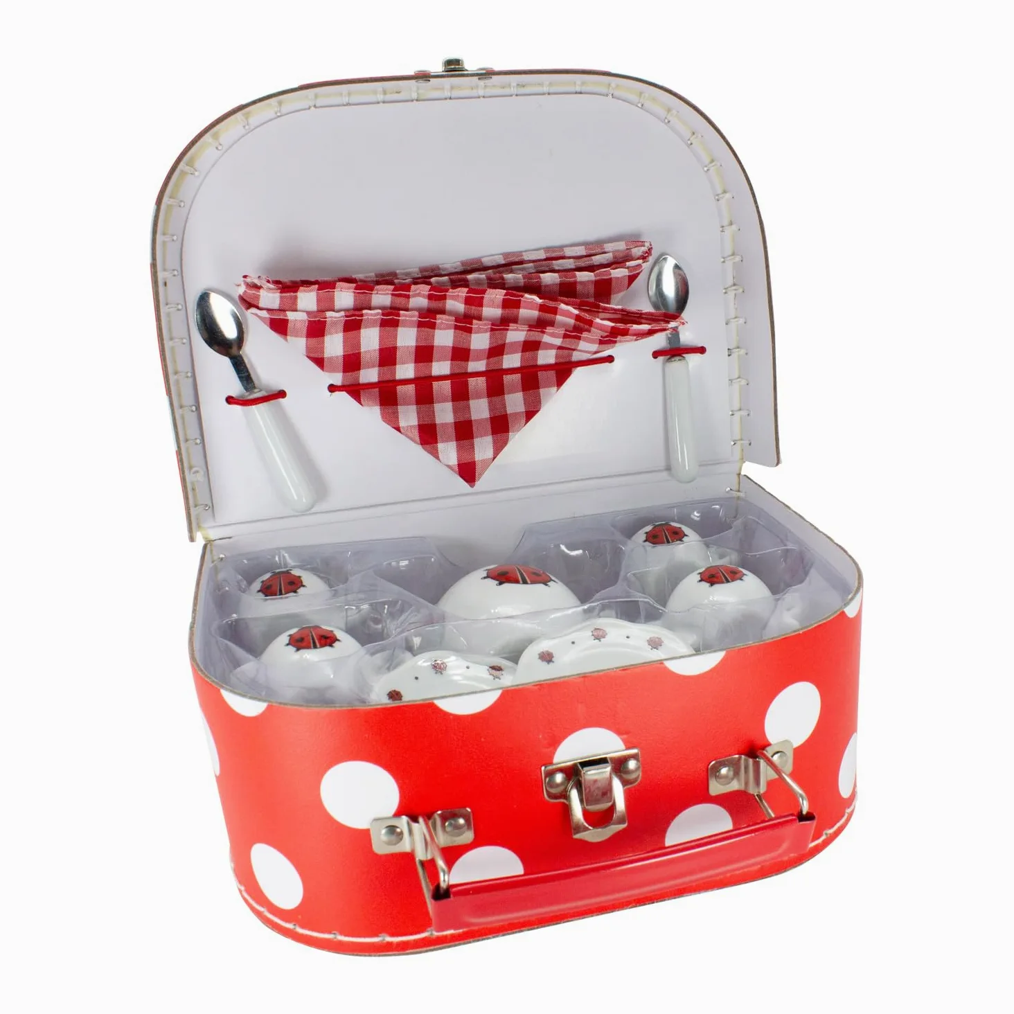 GICO 36362 - Valigetta da gioco con coccinella con set da tè per bambini, stoviglie in porcellana, 14 pezzi