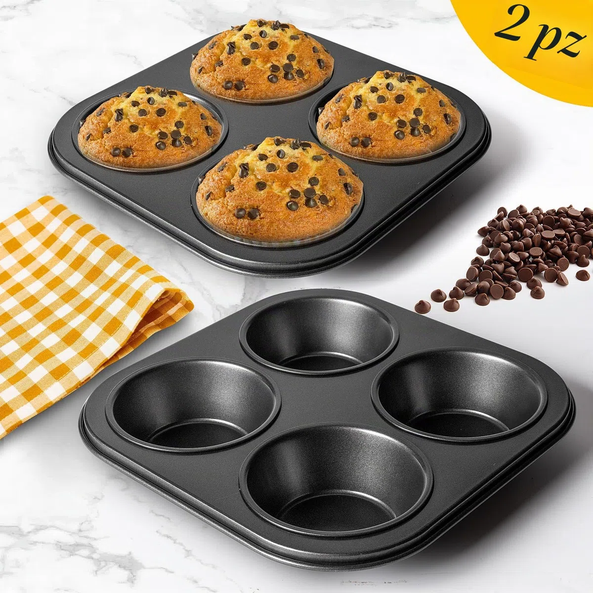 Yomvzake Padella per muffin per friggitrice ad aria, confezione da 2 stampi per cupcake per friggitrice ad aria, tostapane, teglie antiaderenti per forno da bancone e forno piccolo
