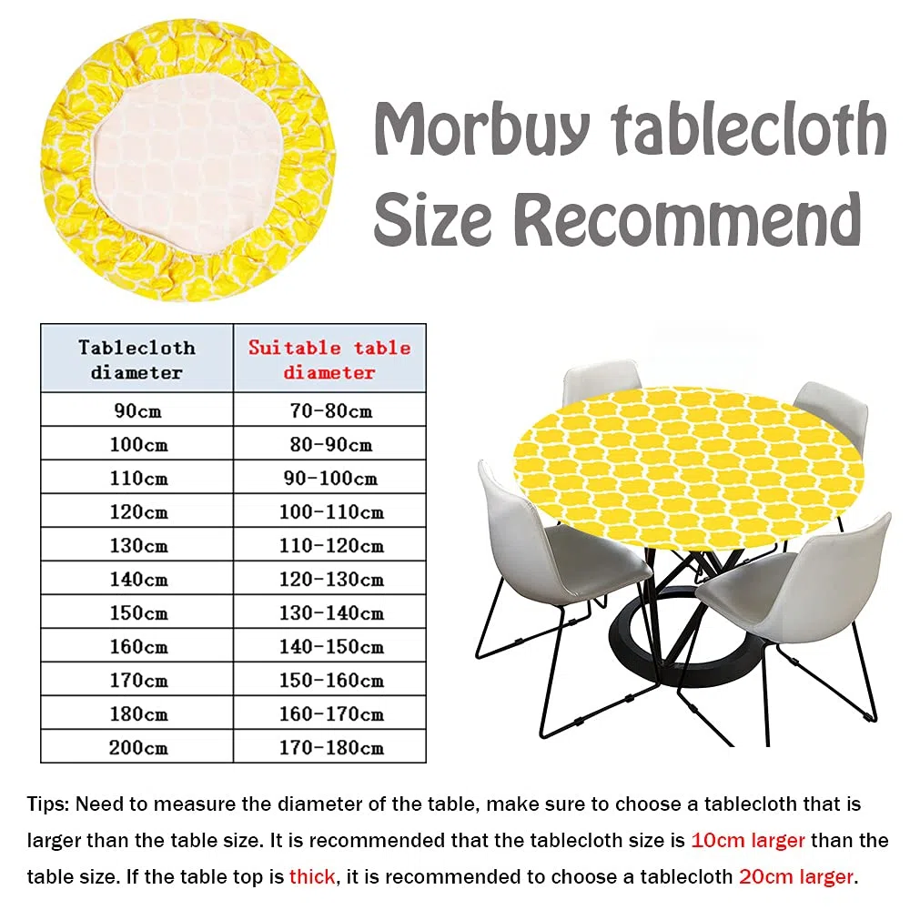Morbuy Tovaglia Rotondo 90 cm, Impermeabile Copritavolo Rotondo con Elastico in Poliestere, Mandala Lavabile Tovaglie da Tavola per Salotto Pranzo Giardino, Per la tabella da 70-80 cm