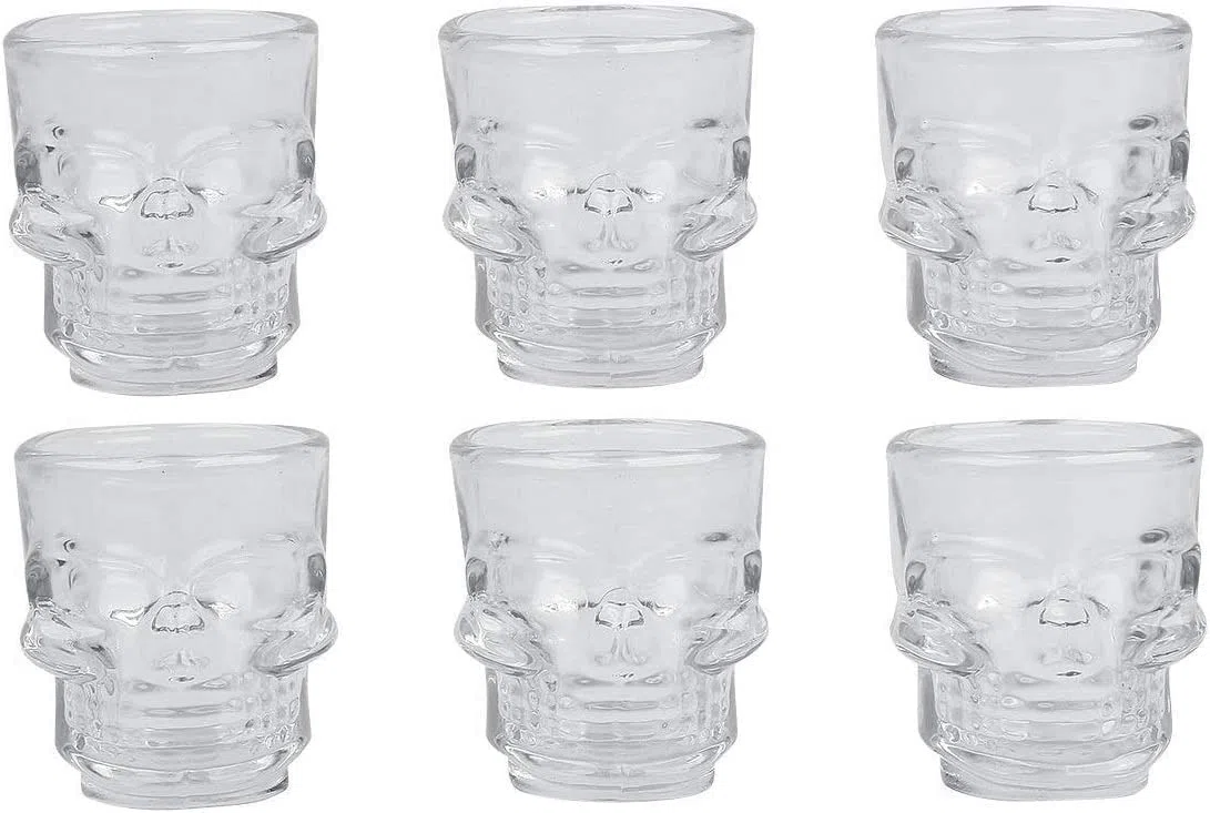 Oceano Bicchieri Teschio Vetro Birra Boccale Shot Chupito Tazza Whisky Vodka Amaro Vino Birra Rum Liquori idea regalo compleanno festa del papà halloween bar pub skull cranio (6PZ 50ML)