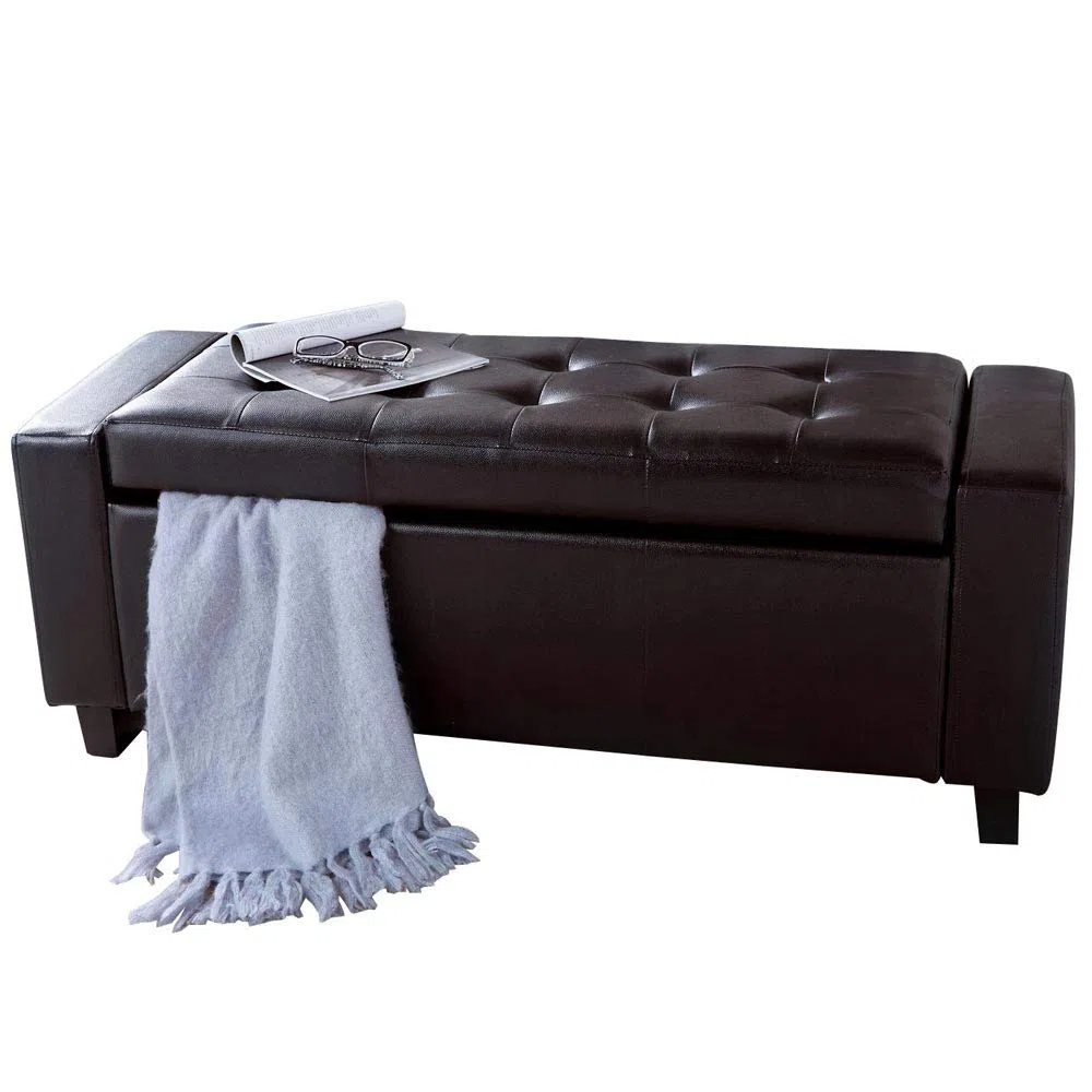 BAKAJI Cassapanca Pouf Contenitore Poggiapiedi per Camera da Letto Panca Sgabello con Struttura in Legno Rivestimento in Eco Pelle Seduta Apribile Imbottita Dimensioni: 110 x 40 x 40 cm (Marrone)