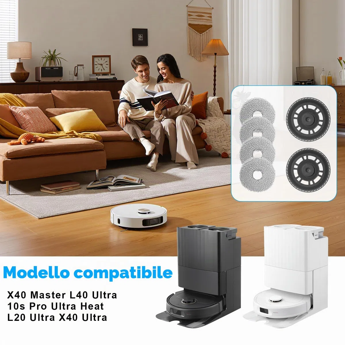 4 Panni Mocio con 2 Supporti di Ricambio per Dreame L10S Pro Ultra Heat / L10S Ultra Gen 2 / L20 Ultra Accessori / L40 Ultra / X40 Ultra / X40 Master Ultra, Supporto di Ricambio Riutilizzabile