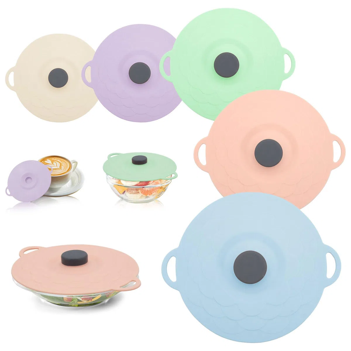Coperchi a ventosa in silicone, coperchi in silicone riutilizzabili antipolvere resistenti al calore per tazze, ciotole, piatti, pentole, padelle, padelle per friggere, fornelli, wok e padelle - 5