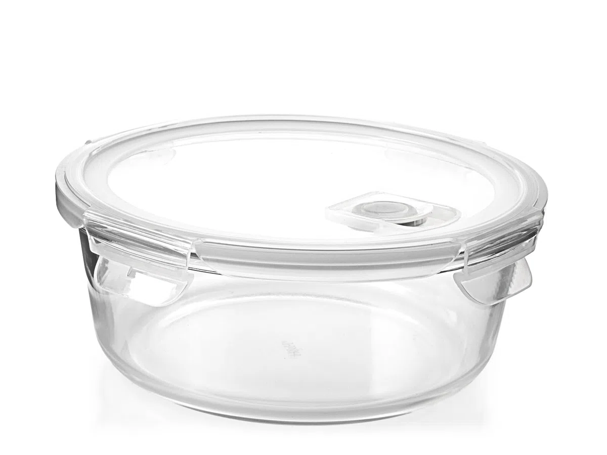 H&H Contenitore In Vetro Tondo Con Coperchio E Valvola – 1300 Ml – Diametro 20 Cm – Per Forno, Microonde, Lavastoviglie – Con Guarnizione In Silicone Ermetica