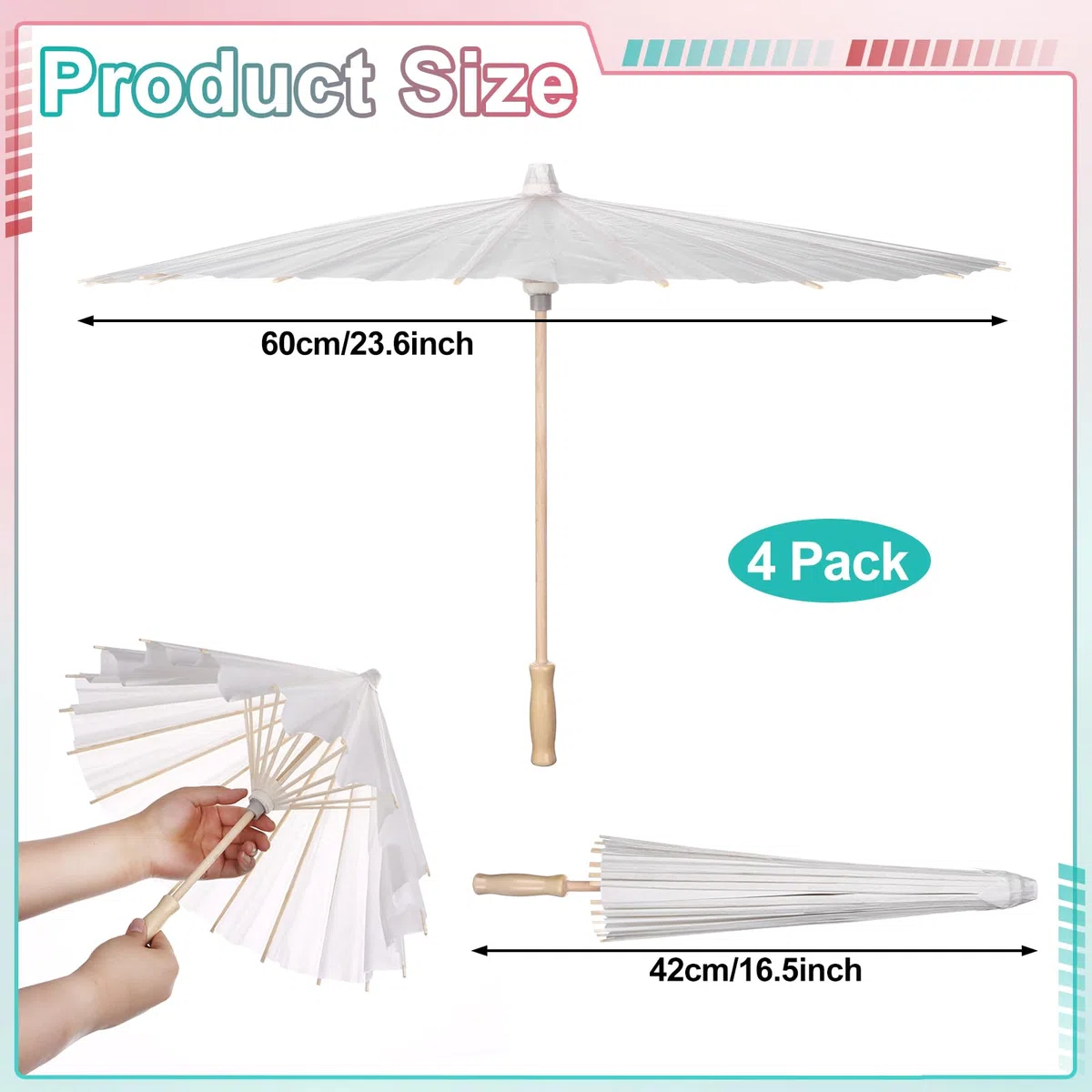 4 pz Ombrello di Carta 60CM Cinese Giapponese, Bianco FAI DA TE Ombrello Decorativo per Matrimonio