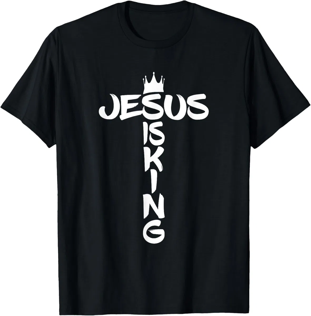 Gesù is King Croce e Corona Regalo per la Fede Cristiana Maglietta