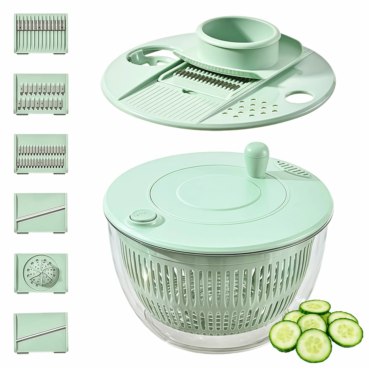 Centrifuga per insalata da 4 l con coperchio, con 6 lame e tagliere, ciotola multifunzione in PET con finestra di visualizzazione, ideale per lavare, asciugare e tagliare frutta e verdura