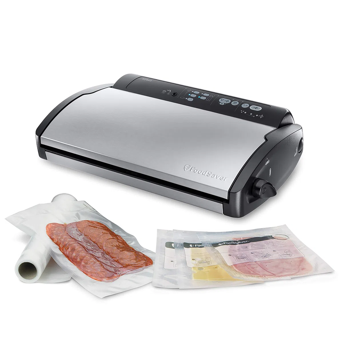 FoodSaver V2860 Macchina Sottovuoto per Alimenti Secchi/Umidi, Sigillatura Automatica, Indicatori LED, Adatta a Piccoli Spazi, 100 W, Argento/Nero