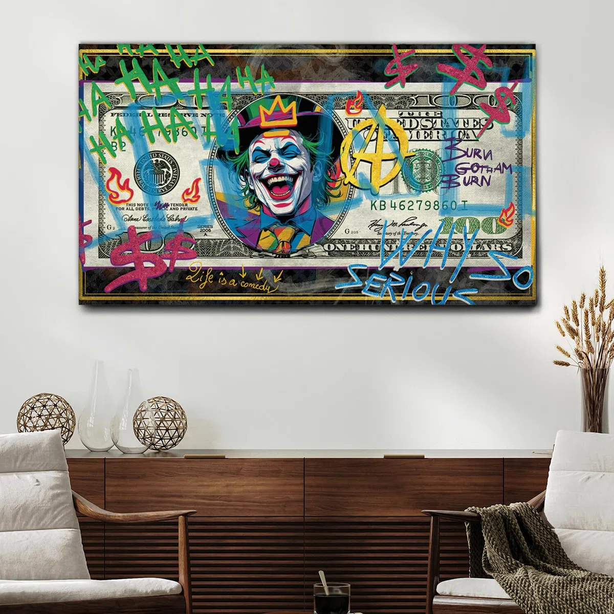 Giallobus - Quadro - 05 - Joker Dollar - Tela Canvas Telaio Standard - 140x80 - Pronto da Appendere - Quadri Moderni per la casa