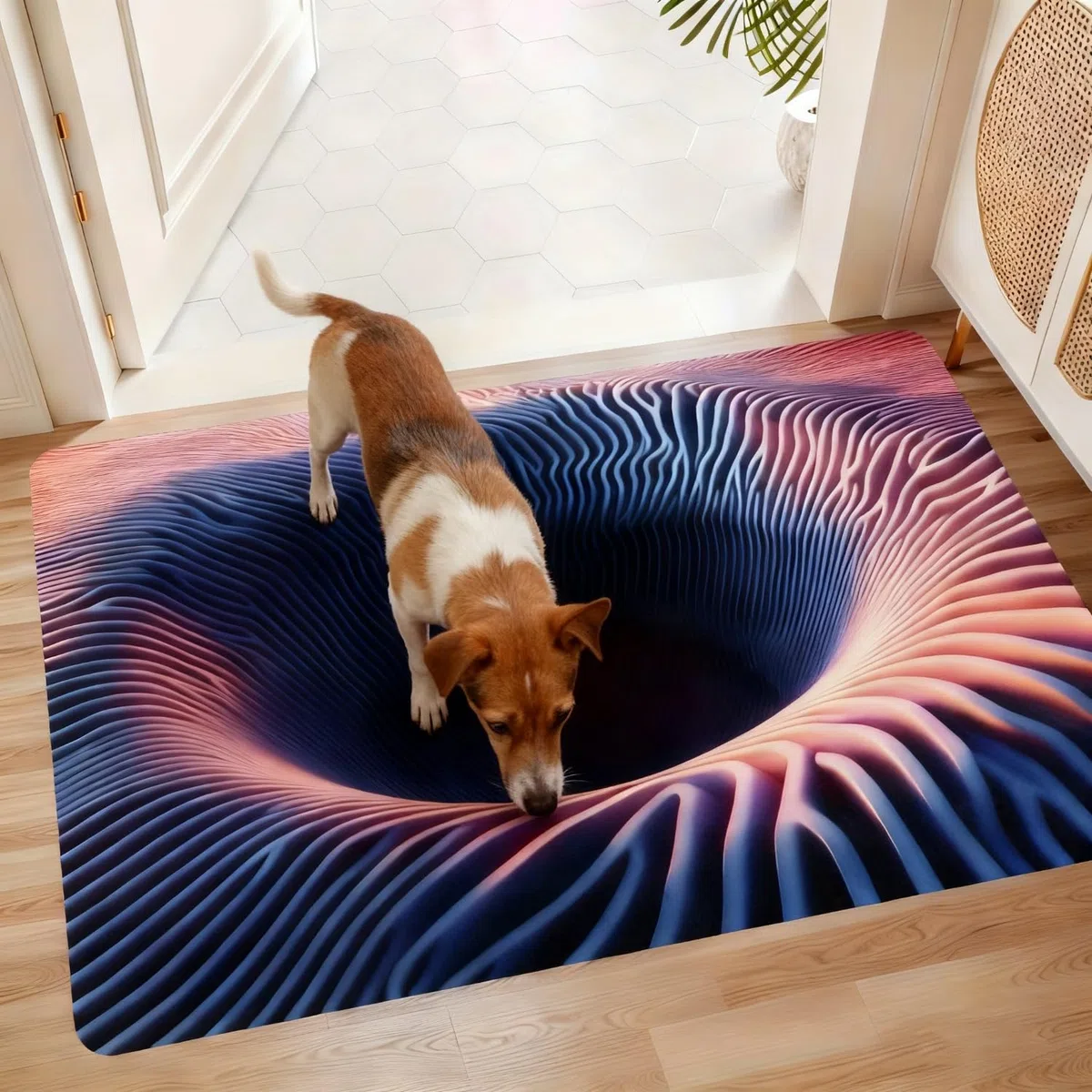 Generico Optical Illusion Rugs, 3D Hole Rug, Non-Slip Optical Illusion Mat for Living Room/Entrance/Playroom (H,15.75 * 23.62in)