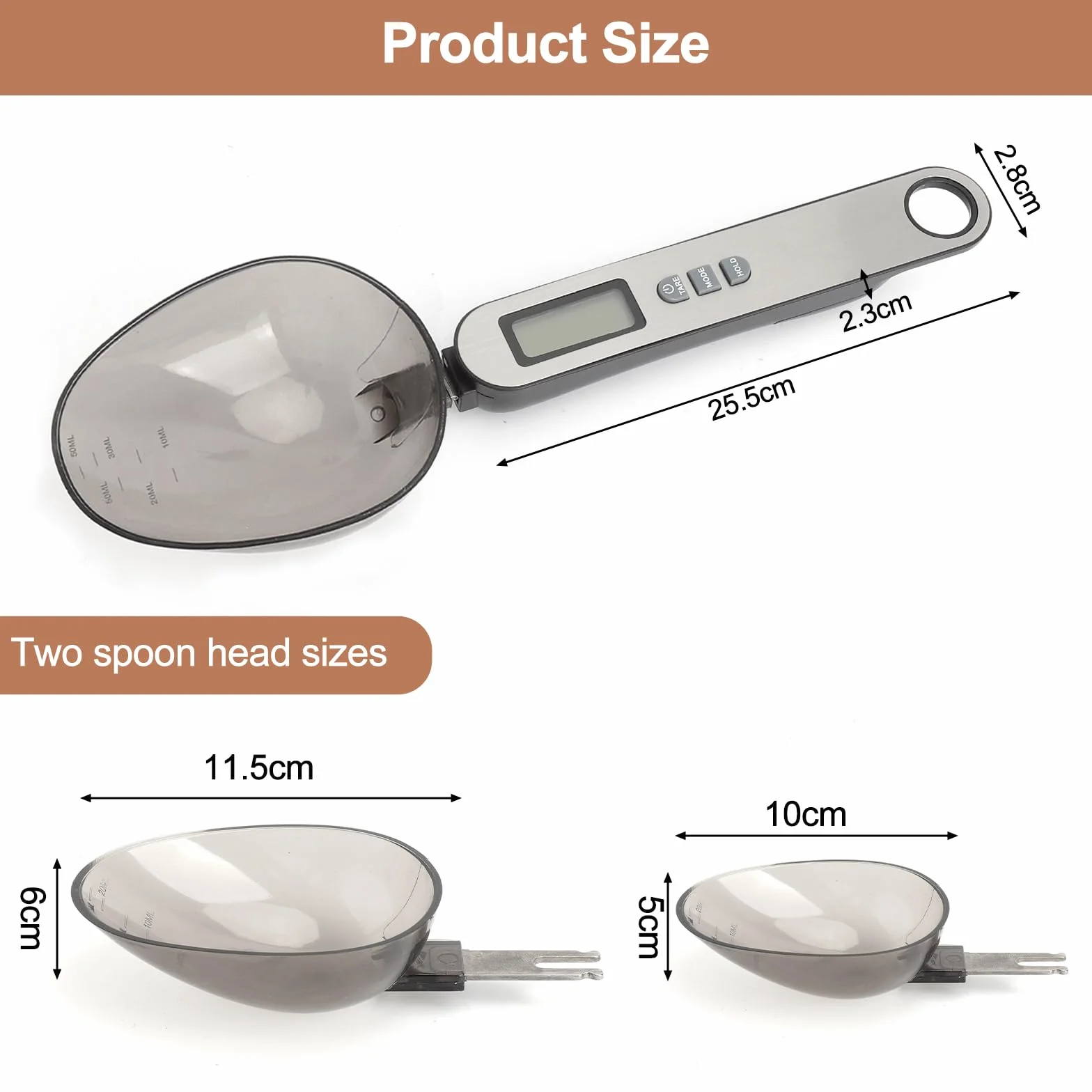 Cucchiaio bilancia digitale precisione 2 testa a cucchiaio diverse misure da 0,1g a 500g frontale in acciaio inossidabile argentato electronic spoon scale multifunzionale con diverse unità di misura