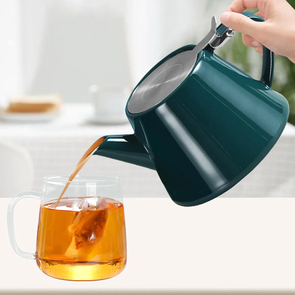 Teiera con filtro in acciaio inox, 500 ml, infusore a maglia fine, teiera in porcellana con colino da tè rimovibile in acciaio inox, teiera isolante in ceramica per un piacere più lungo del tè (verde