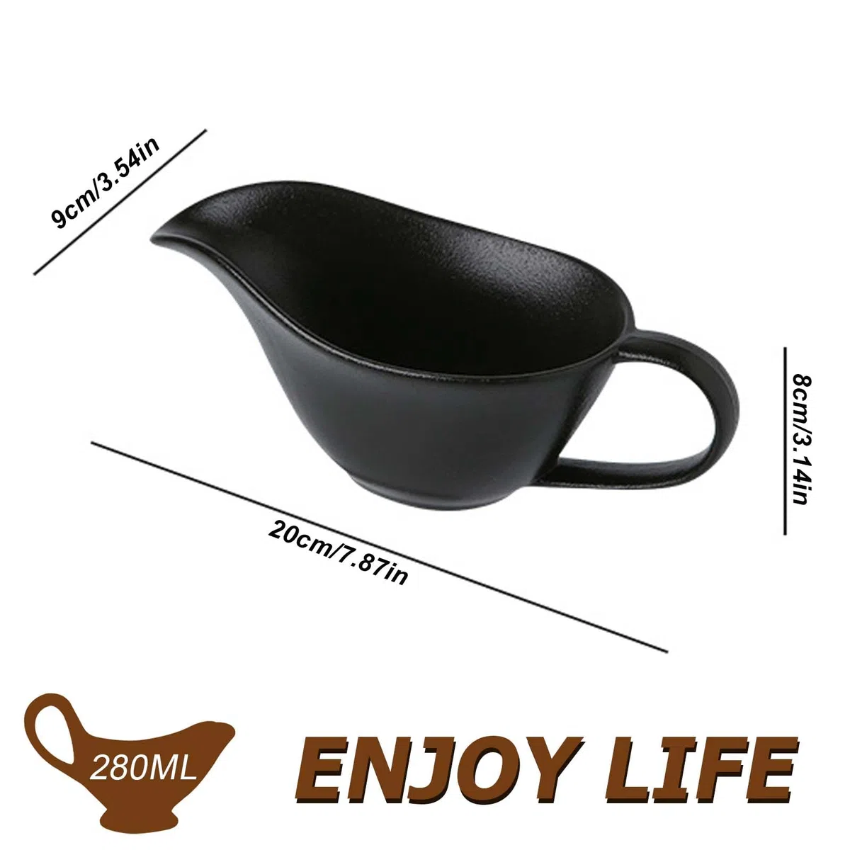 Contenitore per salsa in porcellana, 280 ml, per salse, con manico, salsa con beccuccio per labbra, ciotola da portata adatto per salsa, crema, condimenti per insalata, brodo di latte, succo di