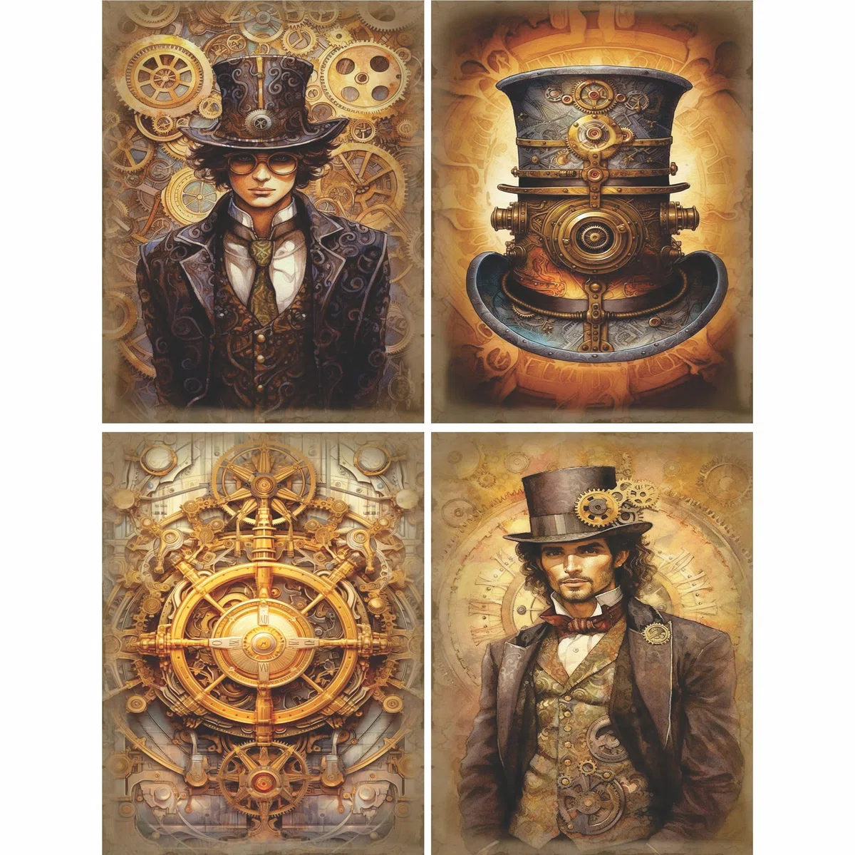 Carta di riso bianca Steampunk, 20 x 26,6cm (6 pezzi) - 6 disegni per scrapbooking, cartoline, artigianato, decoupage da CRAFT KREATIVELY