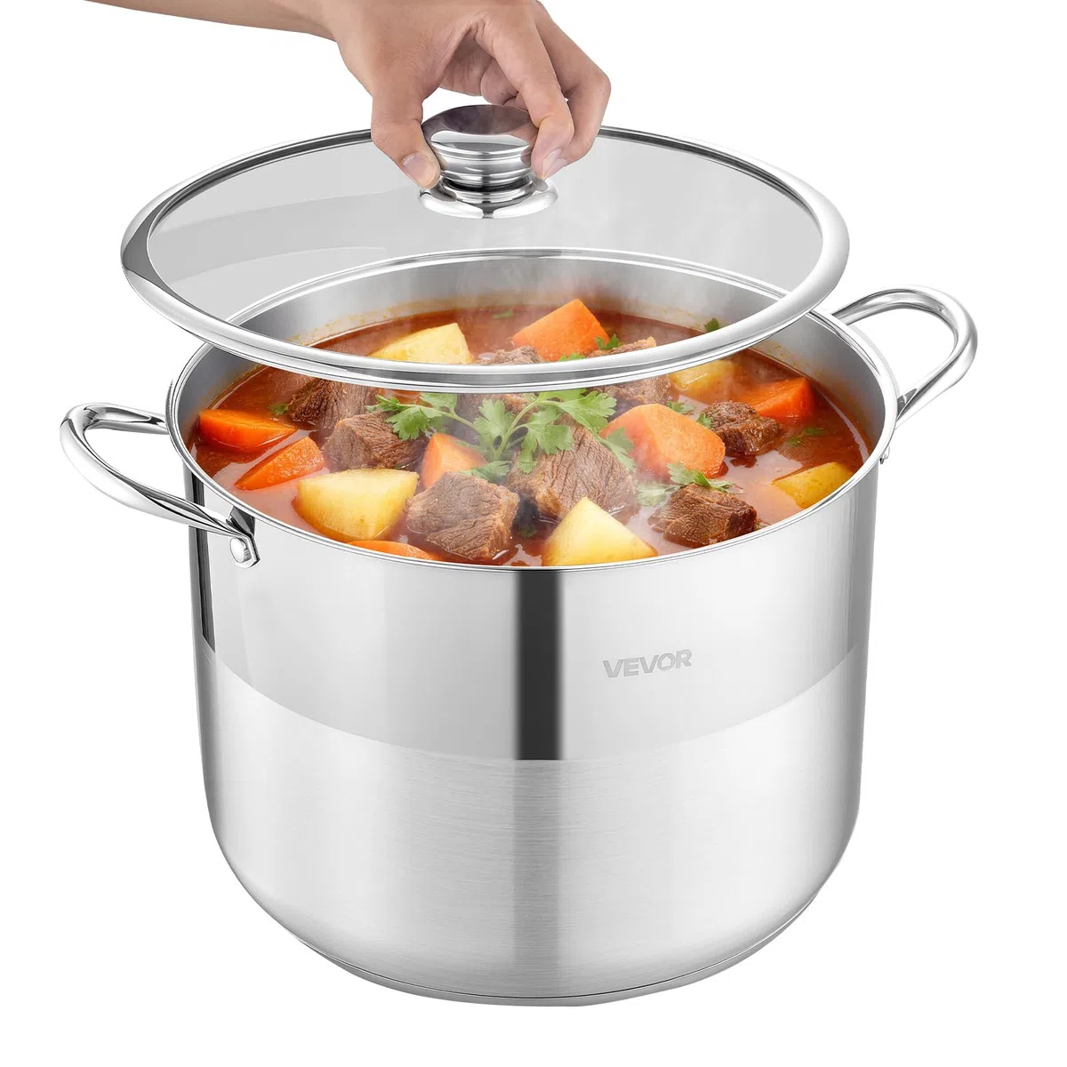 VEVOR Pentola in Acciaio Inox da 15,1 Litri, Casseruola in Acciaio Inox Ø 320x240 mm con Coperchio in Vetro per Cottura da Cucina Brodo, Pasta, Zuppa, Catering Ristorante, Piani Cottura a Gas