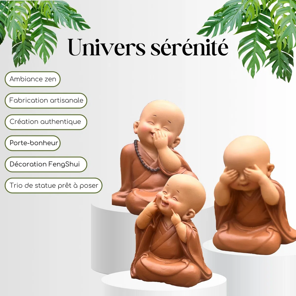 Trio di statue Saggio Bonzen - Non vedere nulla - Non sentire nulla - Niente dire - Un insieme simbolico per un'atmosfera pacifica e serena - Idea regalo unica -H 7 cm - Zen'Light