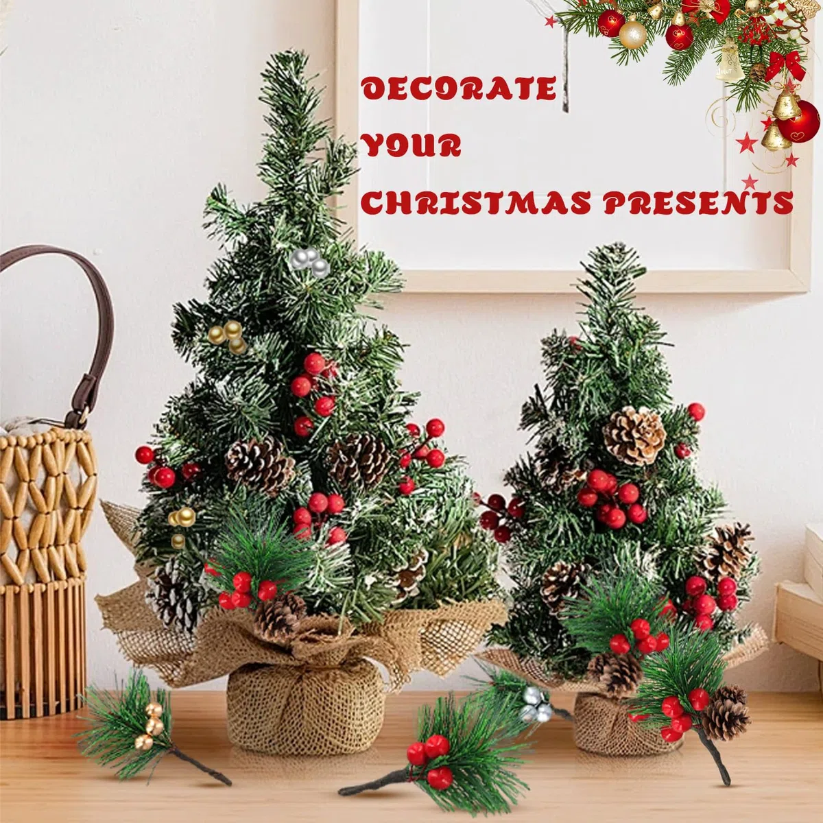 20 Pezzi Rami di Pino Artificiali Naturali con Bacche Rosse e Pigne,Piccoli Rami Natalizi Decorativi,Per Ghirlande Natalizie fai da te,Matrimoni Invernali(4 Stili)