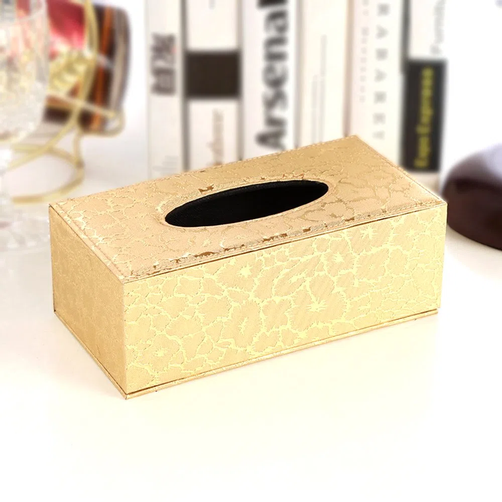 Scatola di fazzoletti di Carta Rettangolare per Ufficio in Pelle PU Scatola per fazzoletti di Carta Scatola per Fodere Scatola per tovaglioli Porta per Auto Decorazione automobilistica (Gold)