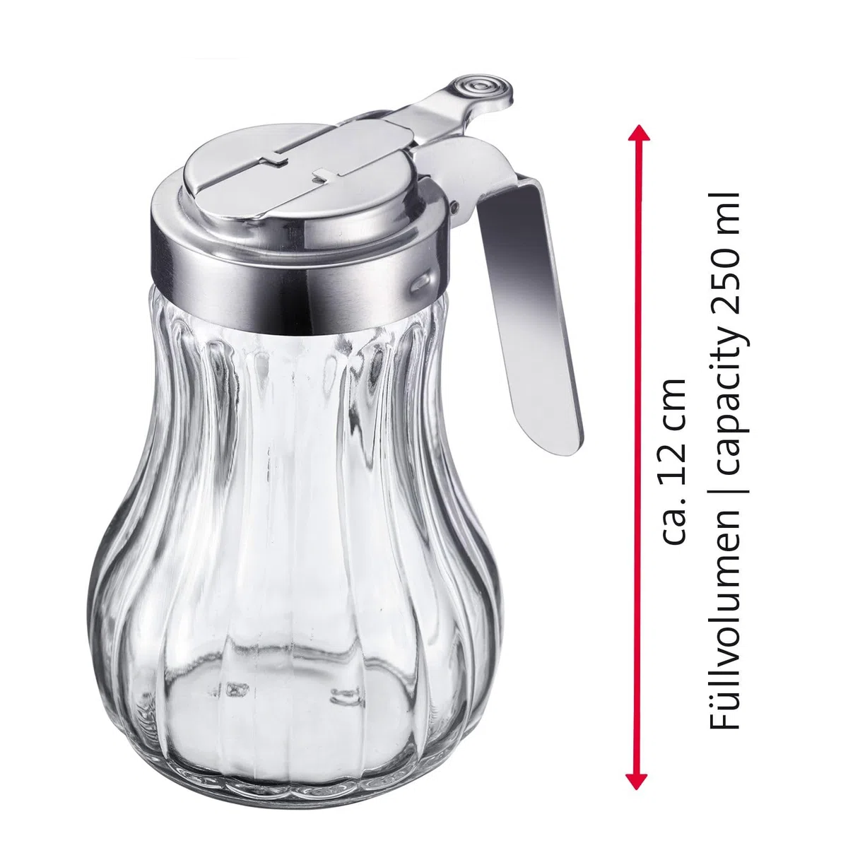 Westmark Contenitore per latte/miele, Capacità: 250 ml, Vetro/Acciaio inox, Berlin, Trasparente/Argento, 65302260