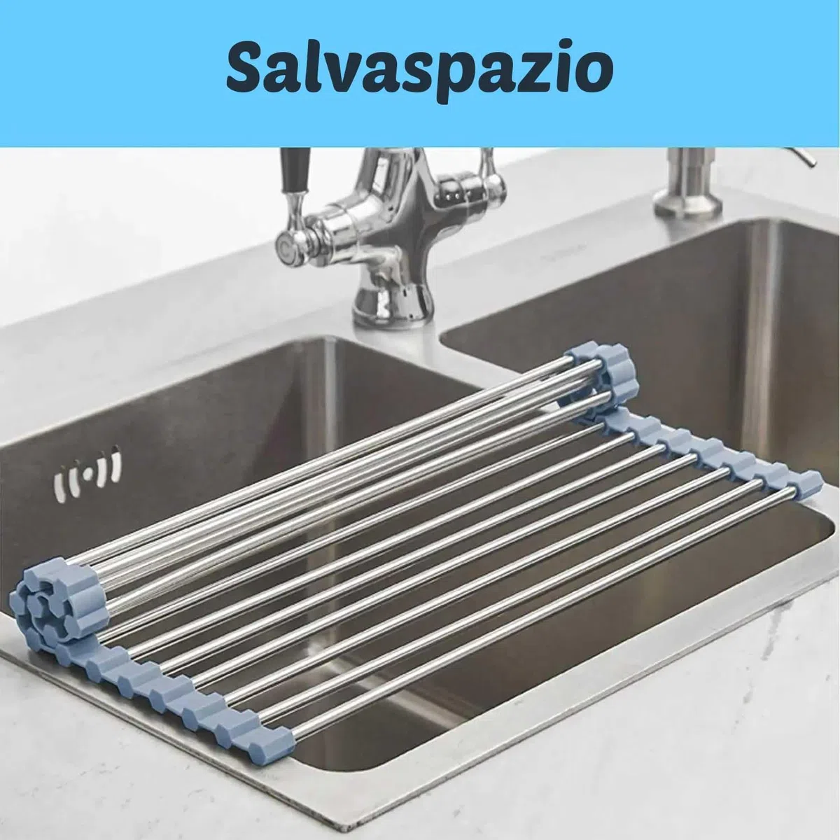 Scolapiatti da Appoggio, 43 x 35 CM Pieghevole Rimovibile in Acciaio Inossidabile Sopra Lavello Cucina, Organizer Tappetino per Tazze, Frutta, Verdura