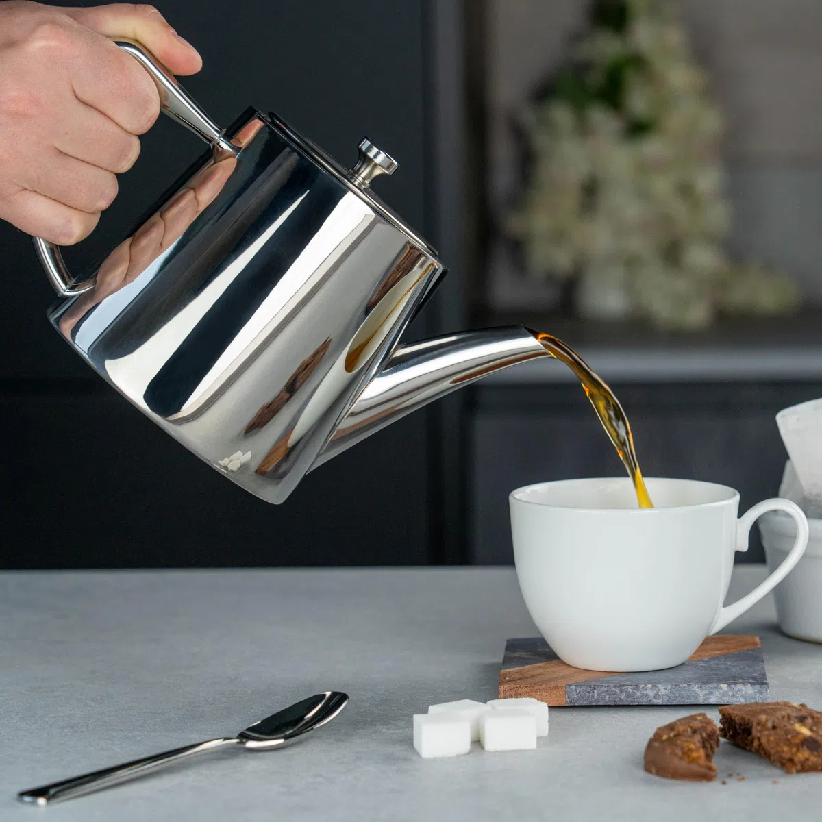 Café Olé Derwent Teiera, 370 ml, per 1 persona, acciaio inossidabile, desing moderno con finitura a specchio, beccuccio perfetto per versare