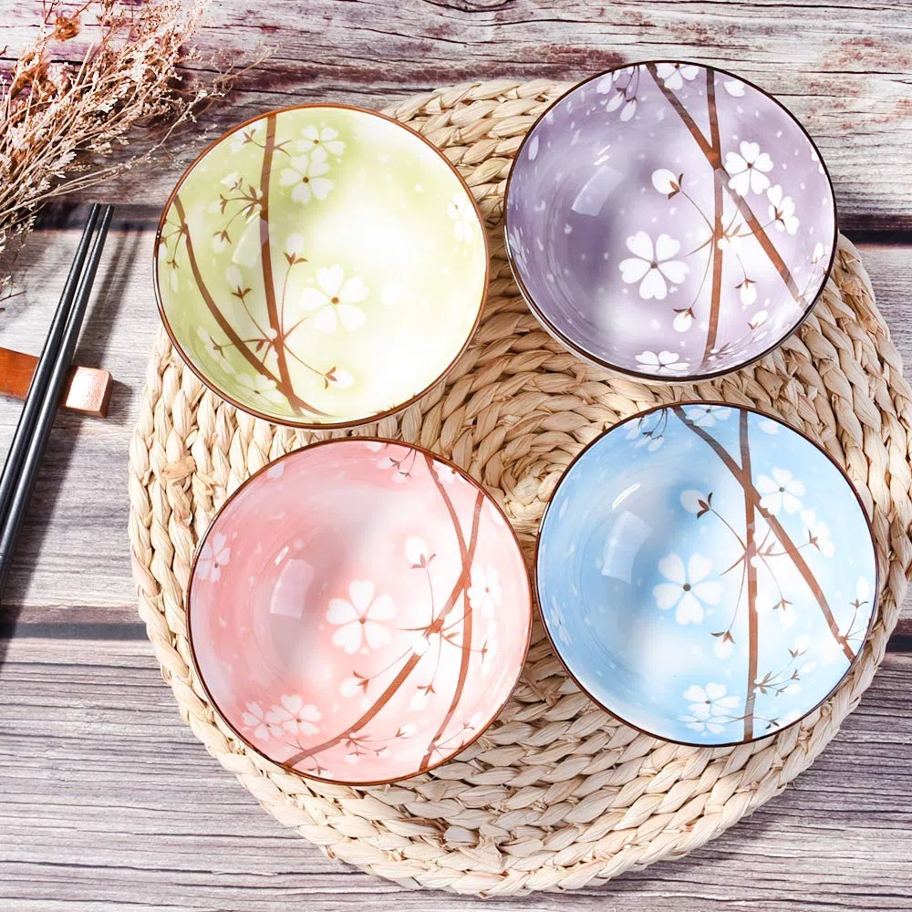 Purplishn House - Set di 4 ciotole per riso in stile giapponese, 11,4 cm, per zuppa di riso, cereali, farina d'avena