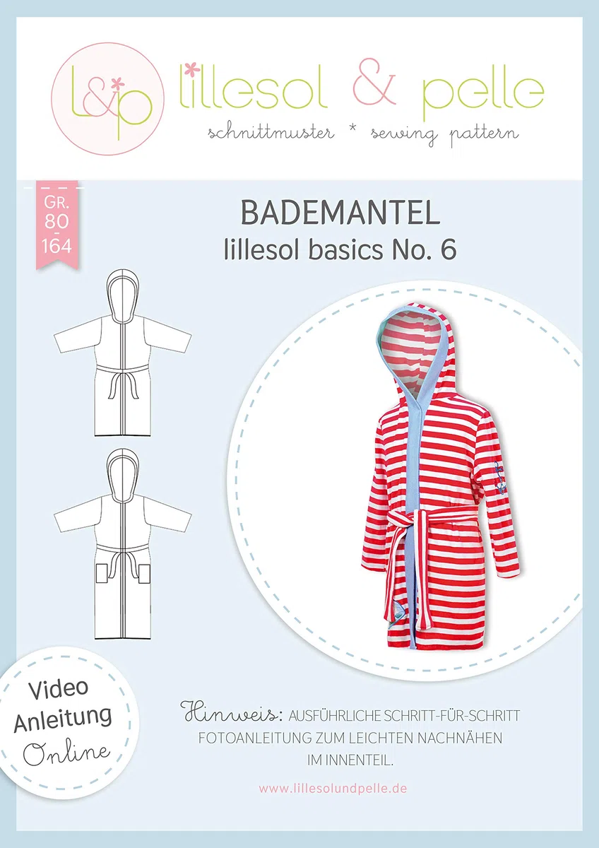 lillesol & pelle Cartamodello lillesol basics n. 6, accappatoio in taglia 80-164, da cucire, con istruzioni fotografiche e video, Blu