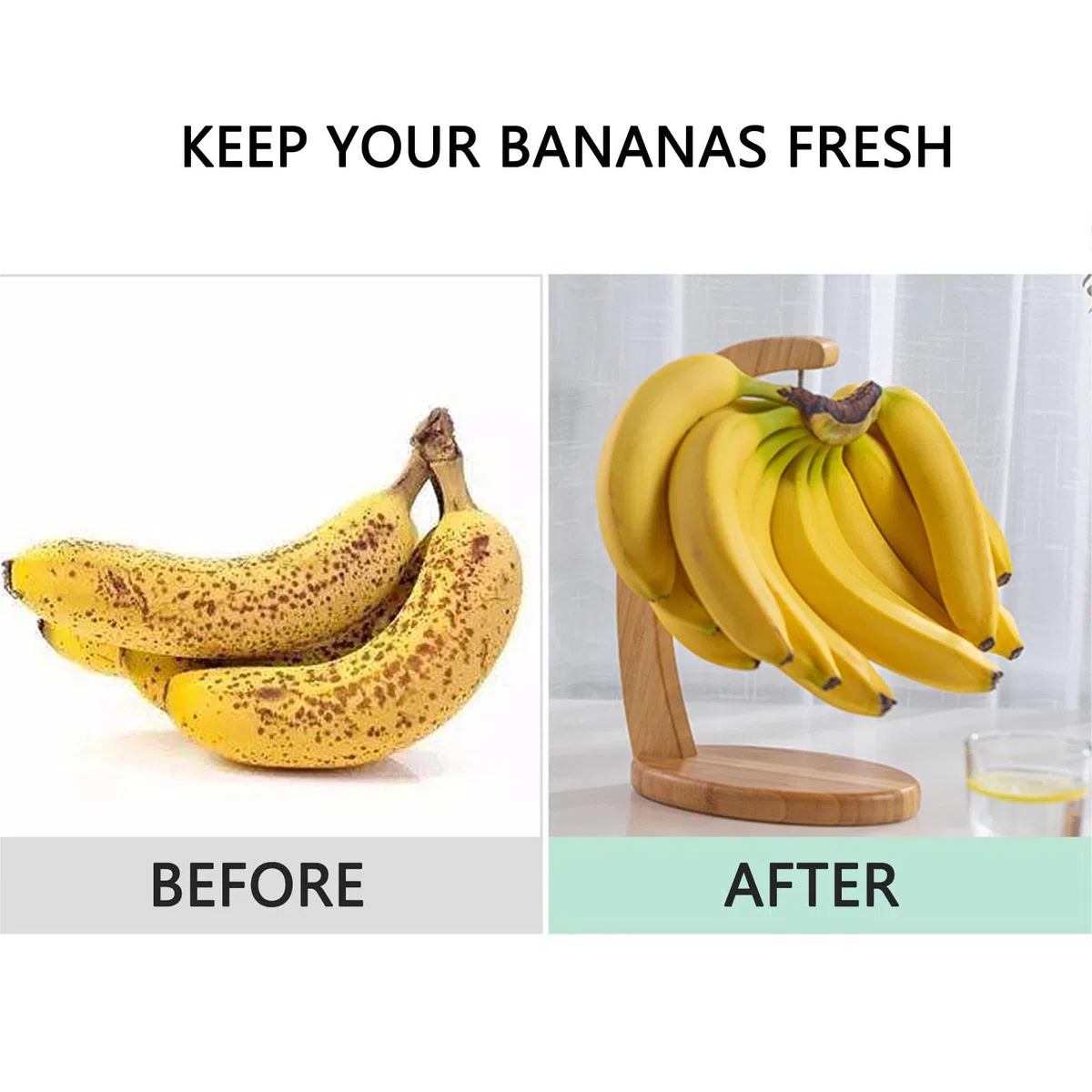 Supporto a banana, multifunzione, in legno, con ganci per riporre frutta sul piano di lavoro a casa o al bar