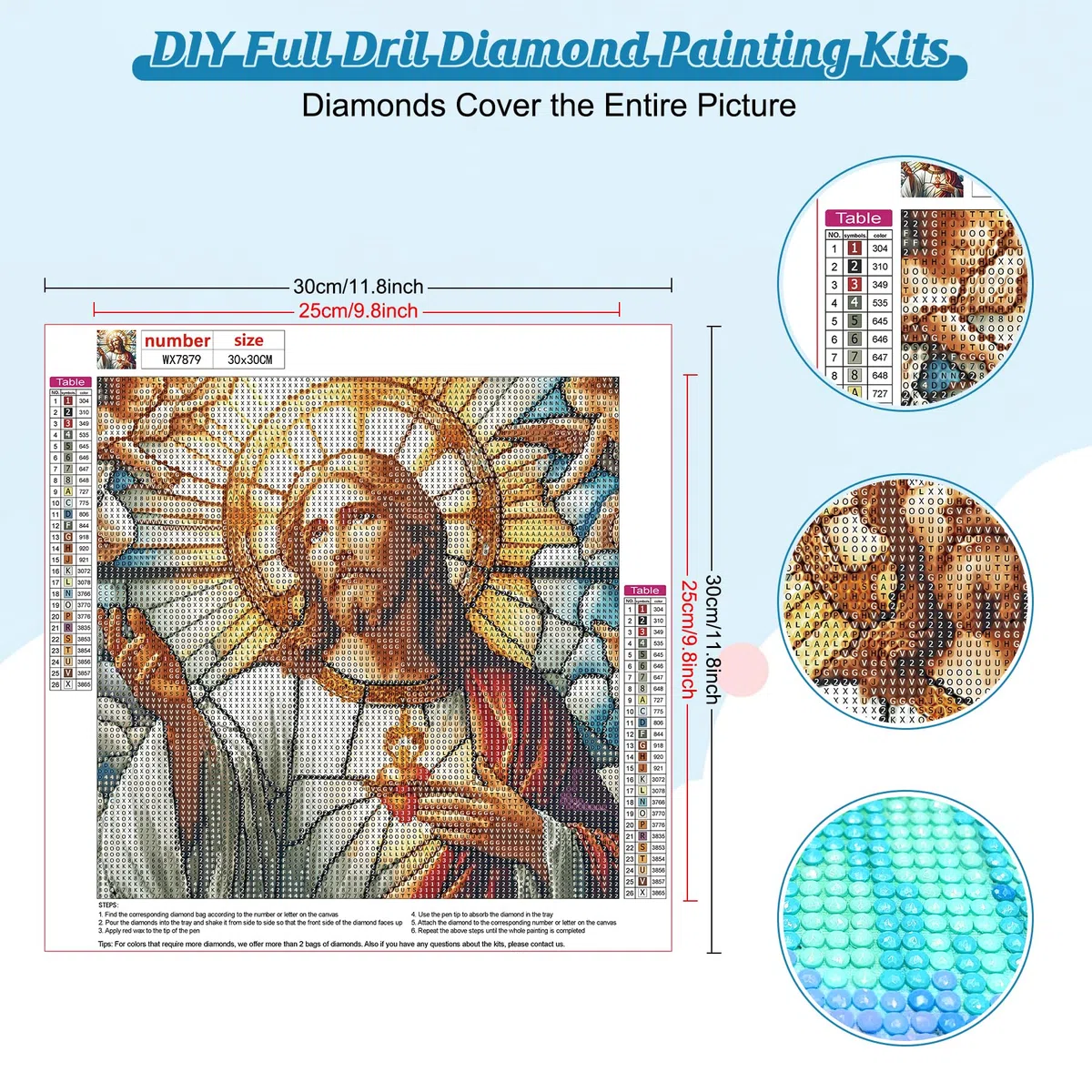 Bowetile 5D Gesù DIY Diamond Painting Kit Completo, Kit Completo Vetro Colorato Diamond Painting Per Adulti, Gesù Diamant Painting Per Adulti, Decorazioni Per Casa 30x30 cm