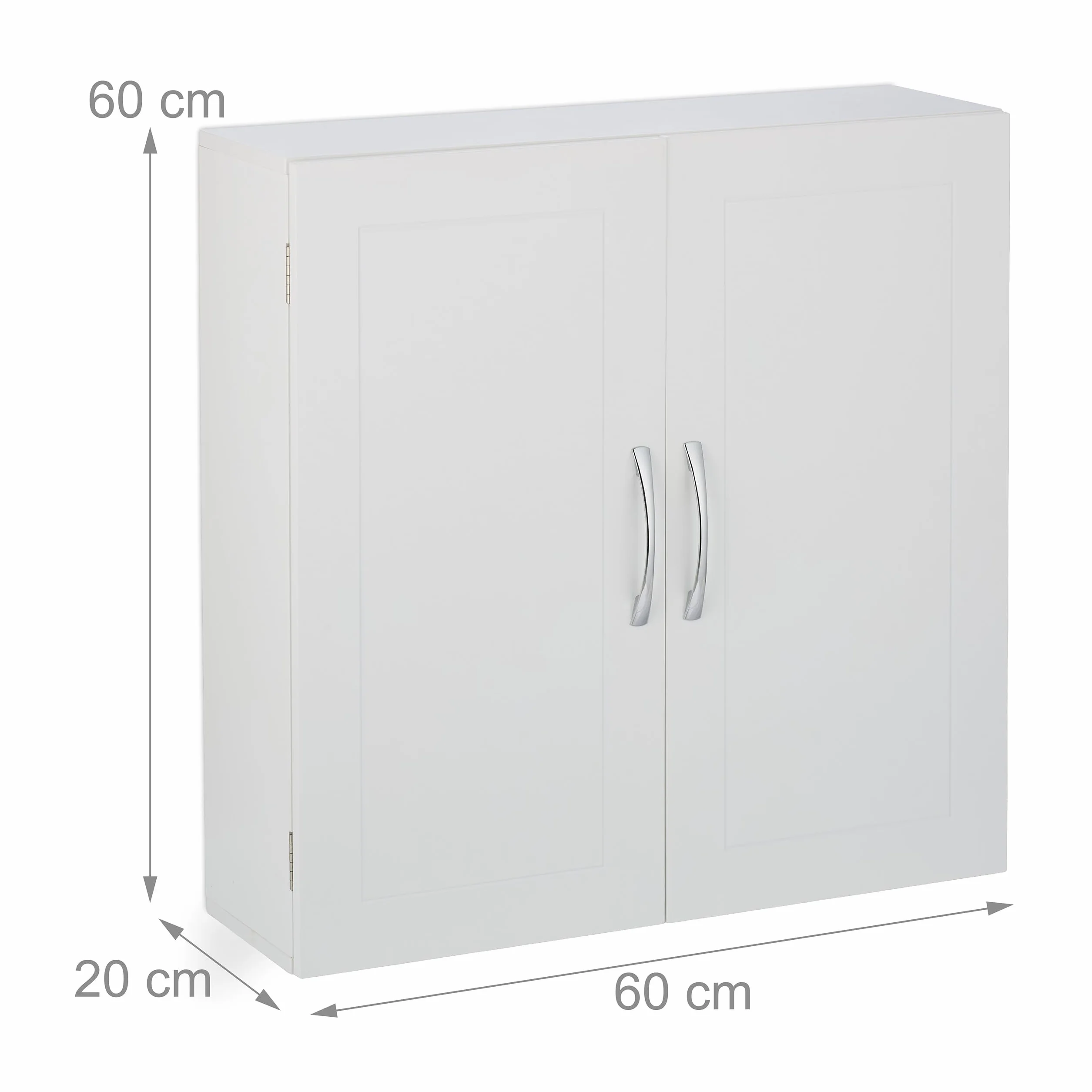 Relaxdays Mobiletto da Bagno Pensile, 3 Ripiani e 2 Ante in MDF, Armadietto Sospeso da Parete, HLP: 60x60x20 cm, Bianco