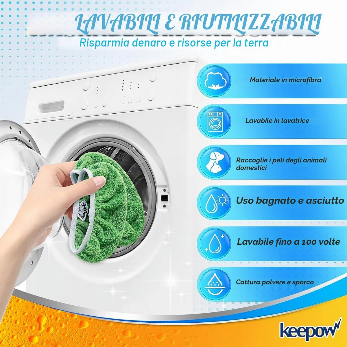KEEPOW 8 Verde Panni per Swiffer Lavapavimenti, Microfibra Panni per Swiffer Scopa, Lavabili per Swiffer Panni Catturapolvere, Panni Riutilizzabili per Swiffer Sweeper Mop, 8 Pezzi